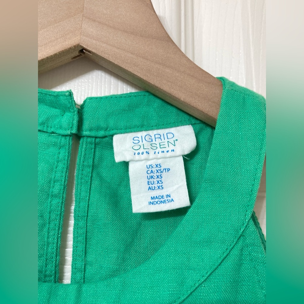Sigrid Olsen Women’s Linen Kelly Green Halter Neck Mini Shift Dress XS Vacation - Picture 2 of 8